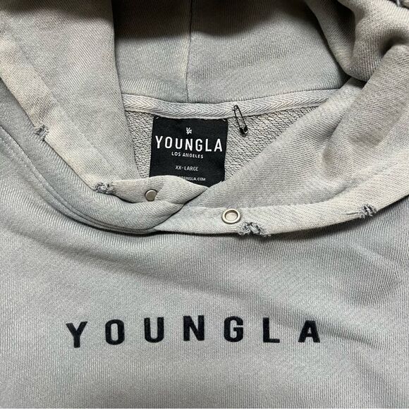 Youngla Hoodie Mens 2XL Gray Monarch Sweatshirt Pullover Gym Workout Heavy - Picture 3 of 8